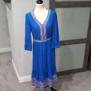 Nuture By Westbound Pink Blue & White V Neck Maxi Dress Size M MWT